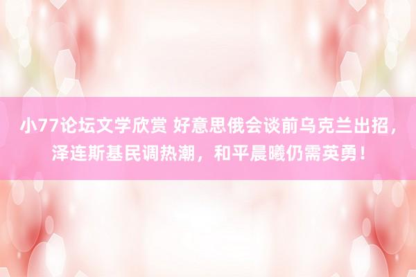 小77论坛文学欣赏 好意思俄会谈前乌克兰出招，泽连斯基民调热潮，和平晨曦仍需英勇！
